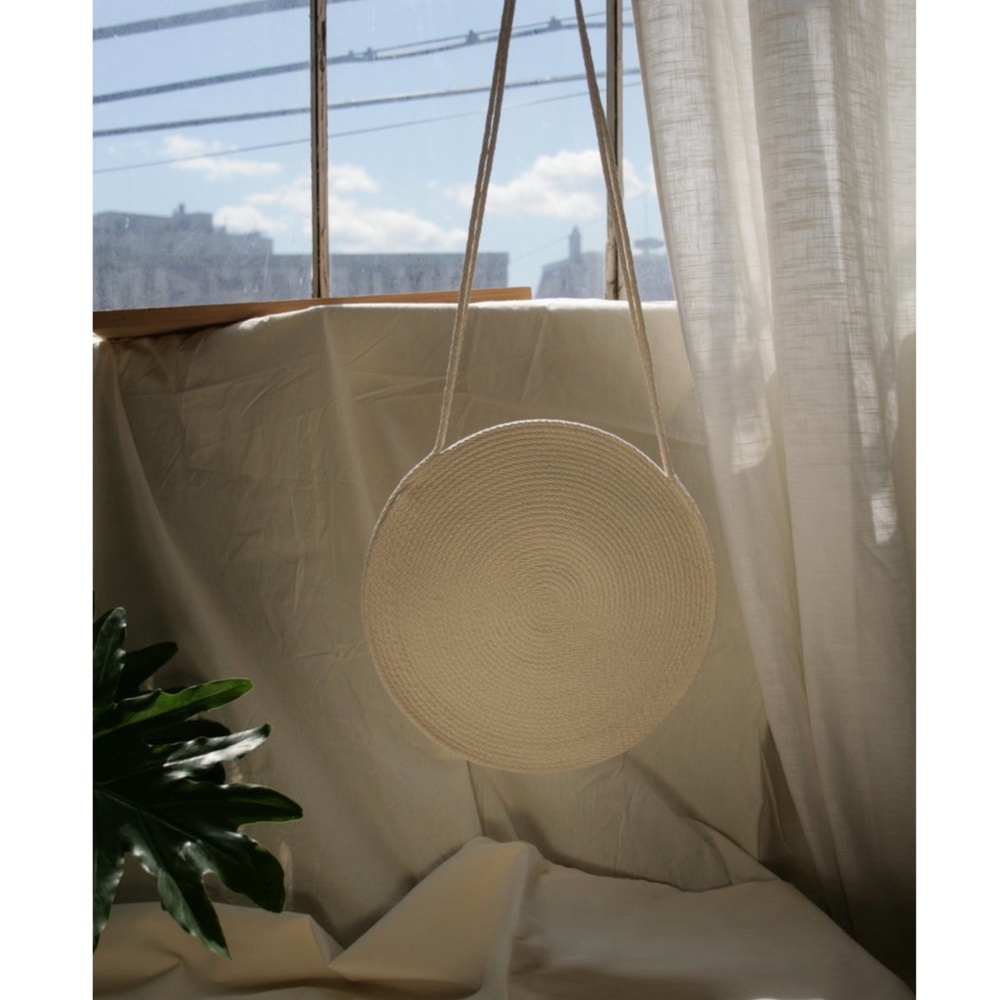 CATZORANGE Handbags Small Circle Tote Bag White Natural Cotton Rope New
